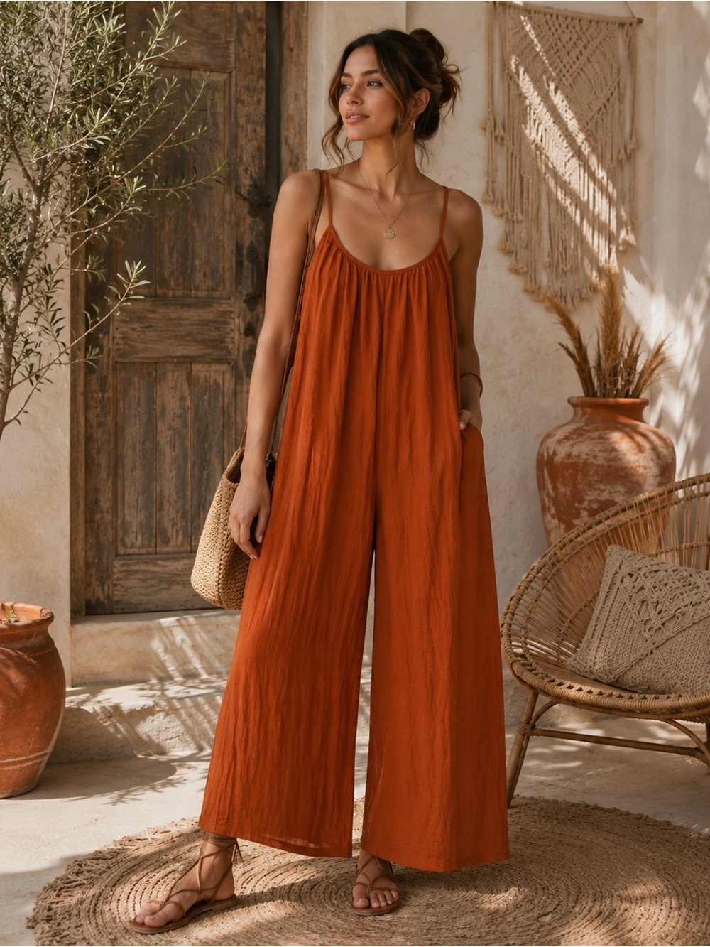 Anthropologie gauzy wide leg jumpsuit boho size medium oversized